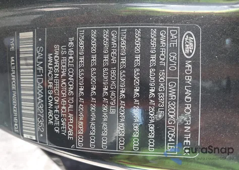 2010 Land Rover Range Rover Hse из США, поврежденный, VIN SALMF1D4XAA327352